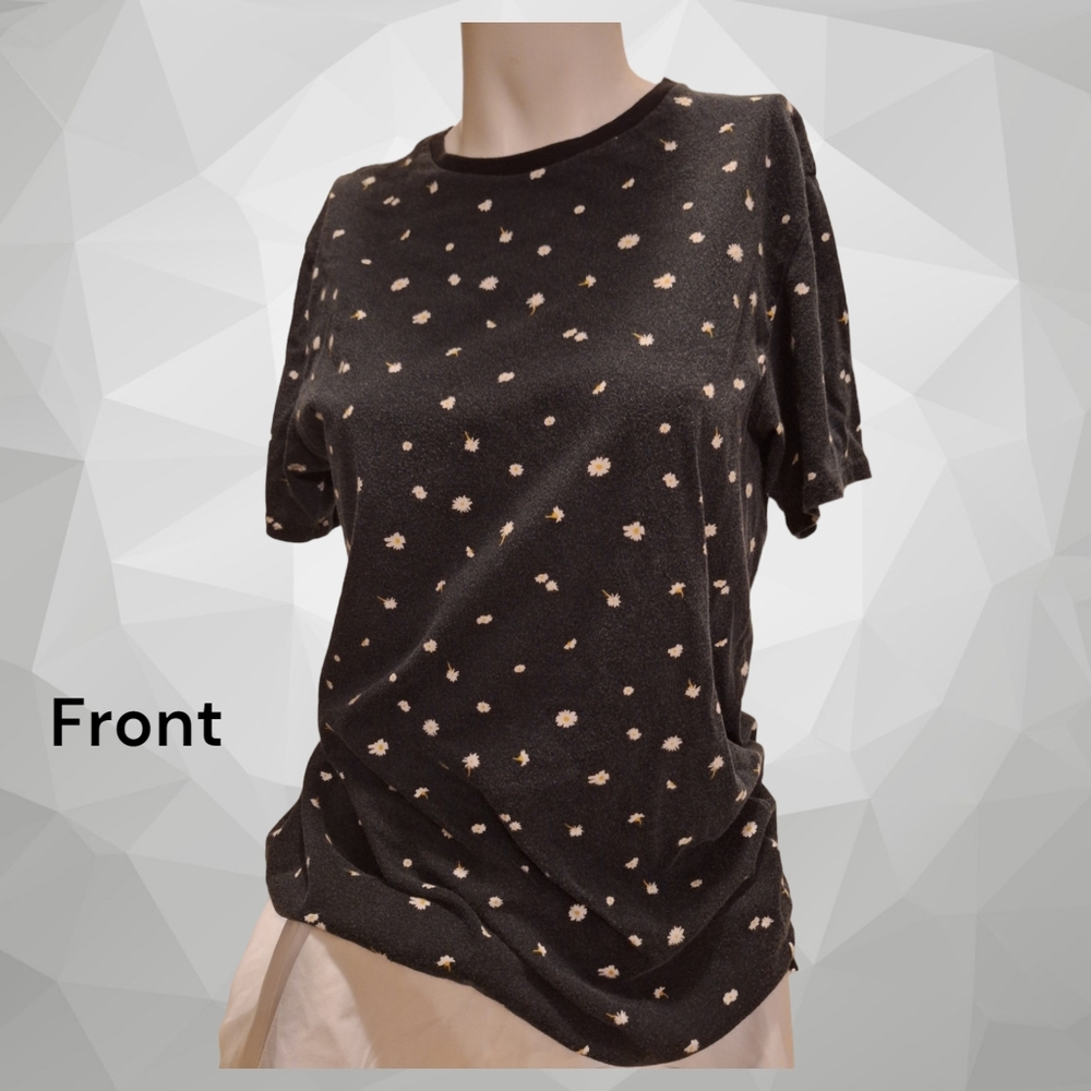 Black T-shirt with white flowers